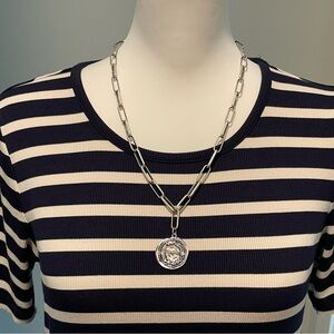 Cabi Paperclip Coin Necklace Silver Tone 21”-25”